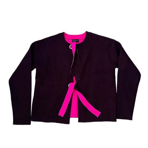 Carlisle Collection Plum / Hot Pink Tie Sweater Cashmere Wool Blend size Small - Picture 1 of 6